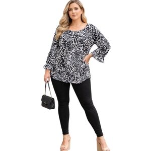 Cato Black and White Patterned Blouse